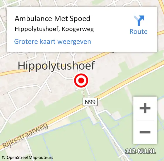 Locatie op kaart van de 112 melding: Ambulance Met Spoed Naar Hippolytushoef, Koogerweg op 3 juni 2019 15:16