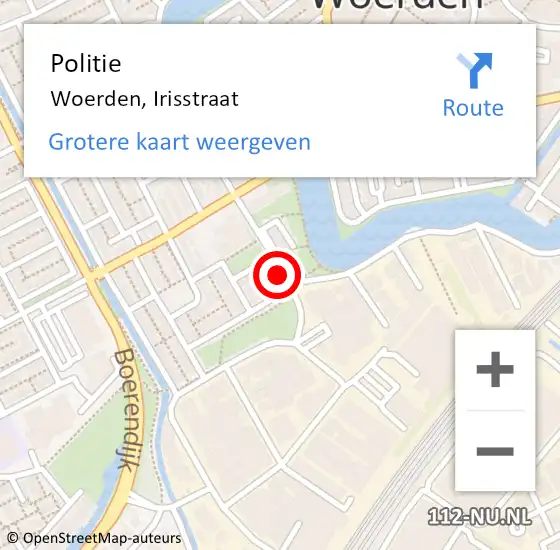 Locatie op kaart van de 112 melding: Politie Woerden, Irisstraat op 3 juni 2019 15:36