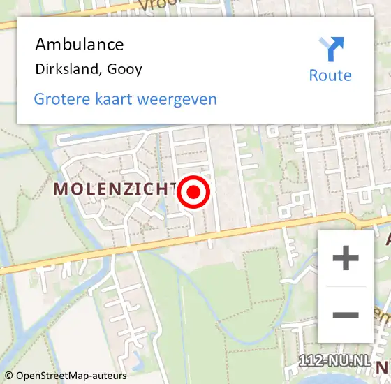 Locatie op kaart van de 112 melding: Ambulance Dirksland, Gooy op 3 juni 2019 16:32