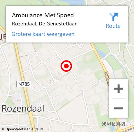 Locatie op kaart van de 112 melding: Ambulance Met Spoed Naar Rozendaal, De Genestetlaan op 3 juni 2019 16:35