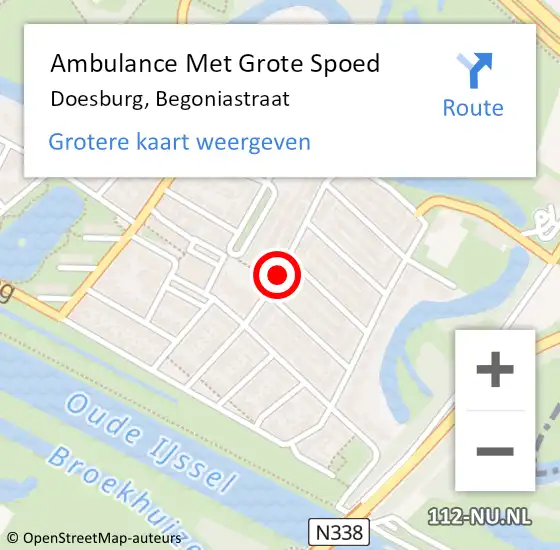 Locatie op kaart van de 112 melding: Ambulance Met Grote Spoed Naar Doesburg, Begoniastraat op 3 juni 2019 17:52