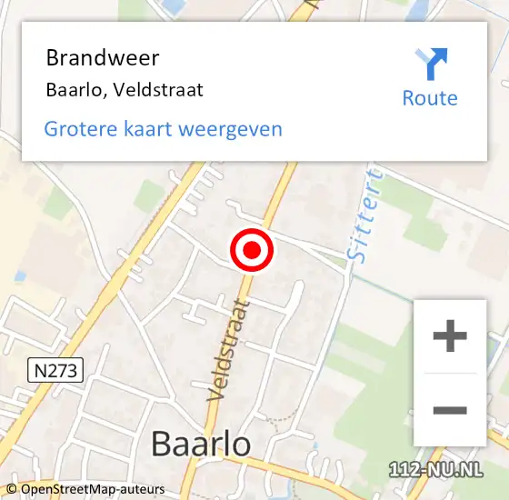 Locatie op kaart van de 112 melding: Brandweer Baarlo, Veldstraat op 3 juni 2019 18:24