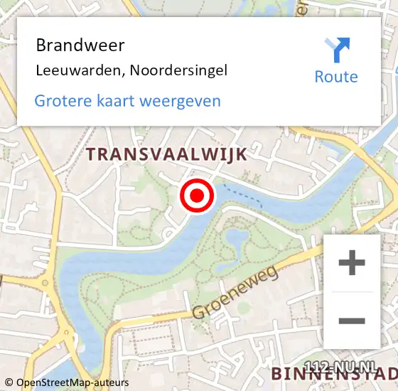 Locatie op kaart van de 112 melding: Brandweer Leeuwarden, Noordersingel op 3 juni 2019 19:05