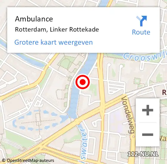 Locatie op kaart van de 112 melding: Ambulance Rotterdam, Linker Rottekade op 3 juni 2019 20:25