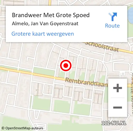 Locatie op kaart van de 112 melding: Brandweer Met Grote Spoed Naar Almelo, Jan Van Goyenstraat op 3 juni 2019 20:46