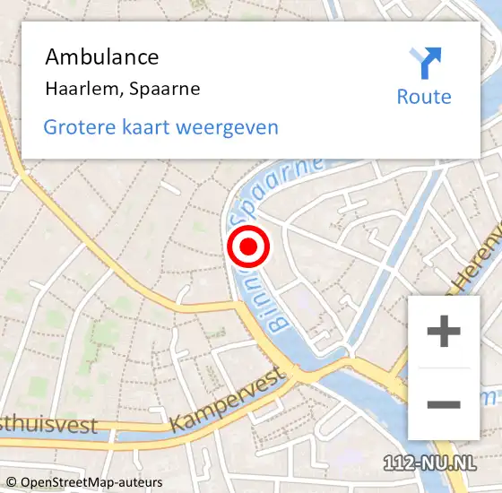 Locatie op kaart van de 112 melding: Ambulance Haarlem, Spaarne op 3 juni 2019 22:02