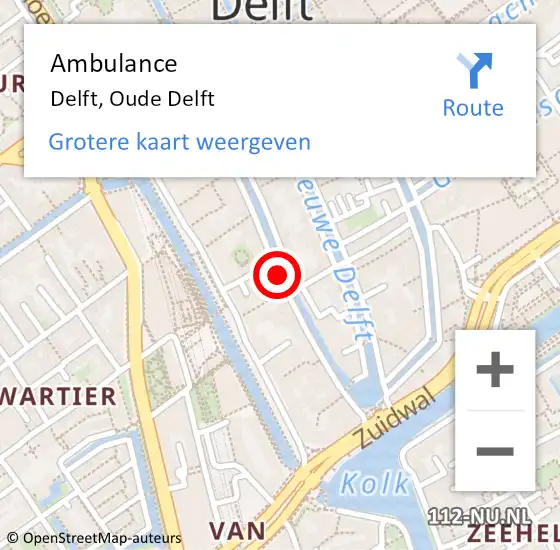 Locatie op kaart van de 112 melding: Ambulance Delft, Oude Delft op 4 juni 2019 00:45