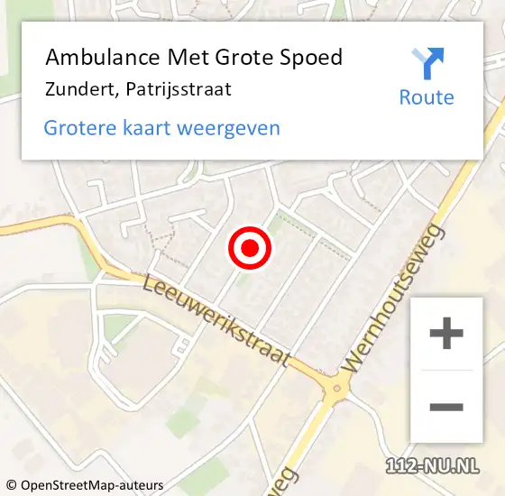 Locatie op kaart van de 112 melding: Ambulance Met Grote Spoed Naar Zundert, Patrijsstraat op 4 juni 2019 05:12