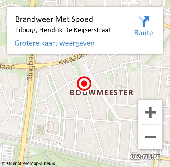 Locatie op kaart van de 112 melding: Brandweer Met Spoed Naar Tilburg, Hendrik De Keijserstraat op 4 juni 2019 07:24