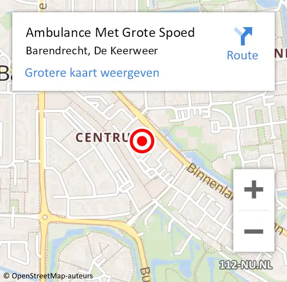 Locatie op kaart van de 112 melding: Ambulance Met Grote Spoed Naar Barendrecht, De Keerweer op 4 juni 2019 07:38