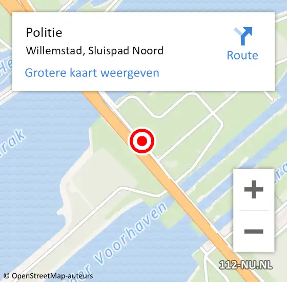 Locatie op kaart van de 112 melding: Politie Willemstad, Sluispad Noord op 4 juni 2019 07:58