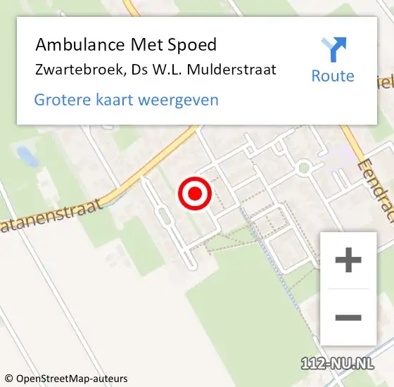 Locatie op kaart van de 112 melding: Ambulance Met Spoed Naar Zwartebroek, Ds W.L. Mulderstraat op 4 juni 2019 08:26