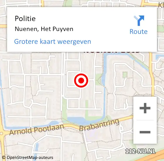 Locatie op kaart van de 112 melding: Politie Nuenen, Het Puyven op 4 juni 2019 08:44