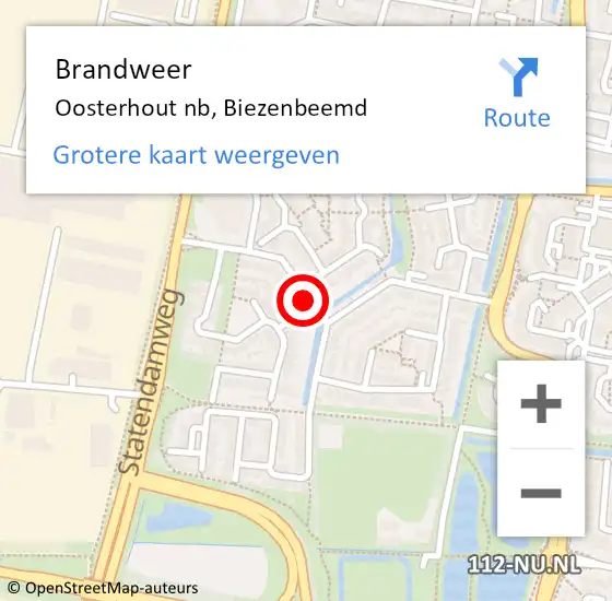 Locatie op kaart van de 112 melding: Brandweer Oosterhout nb, Biezenbeemd op 4 juni 2019 10:39