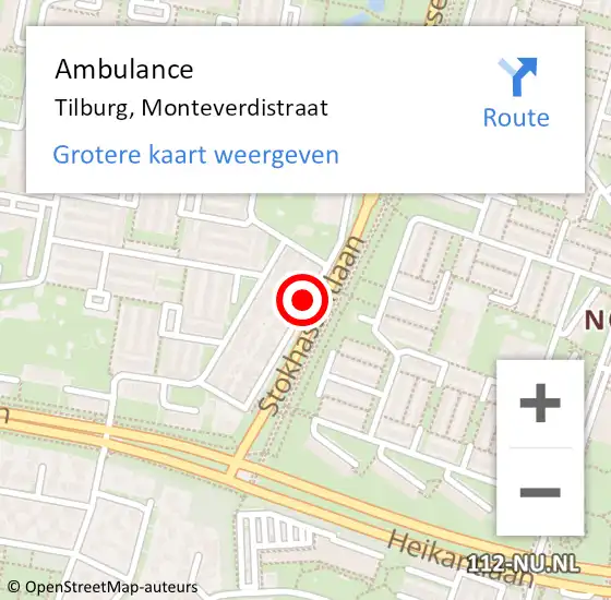 Locatie op kaart van de 112 melding: Ambulance Tilburg, Monteverdistraat op 4 juni 2019 11:01