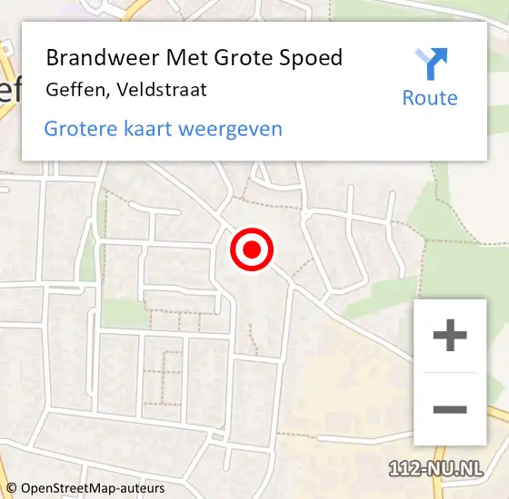 Locatie op kaart van de 112 melding: Brandweer Met Grote Spoed Naar Geffen, Veldstraat op 4 juni 2019 11:11