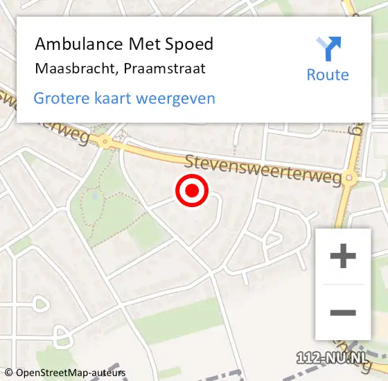 Locatie op kaart van de 112 melding: Ambulance Met Spoed Naar Maasbracht, Praamstraat op 4 juni 2019 12:21