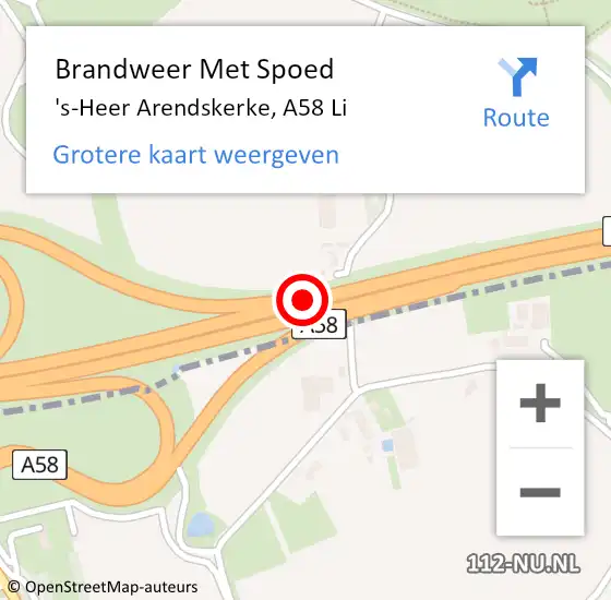 Locatie op kaart van de 112 melding: Brandweer Met Spoed Naar 's-Heer Arendskerke, A58 Li op 4 juni 2019 12:38
