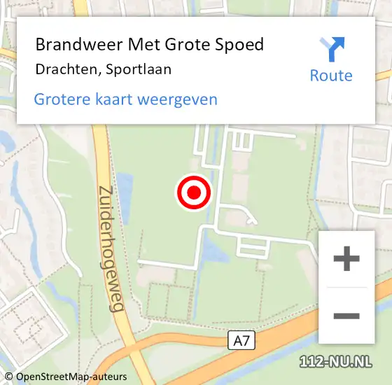 Locatie op kaart van de 112 melding: Brandweer Met Grote Spoed Naar Drachten, Sportlaan op 4 juni 2019 13:10