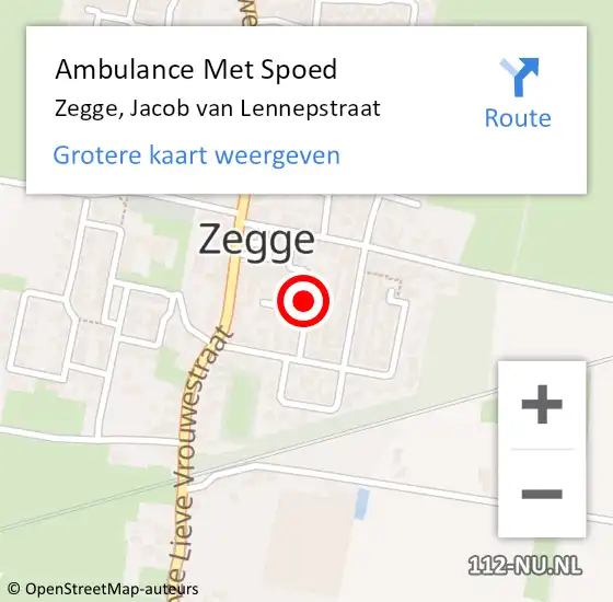 Locatie op kaart van de 112 melding: Ambulance Met Spoed Naar Zegge, Jacob van Lennepstraat op 4 juni 2019 13:17