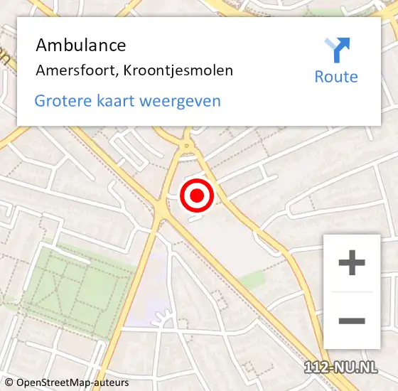 Locatie op kaart van de 112 melding: Ambulance Amersfoort, Kroontjesmolen op 3 april 2014 10:26