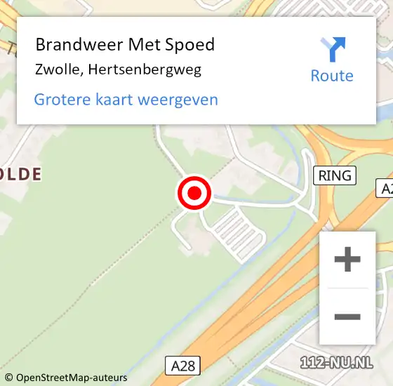 Locatie op kaart van de 112 melding: Brandweer Met Spoed Naar Zwolle, Hertsenbergweg op 4 juni 2019 14:05