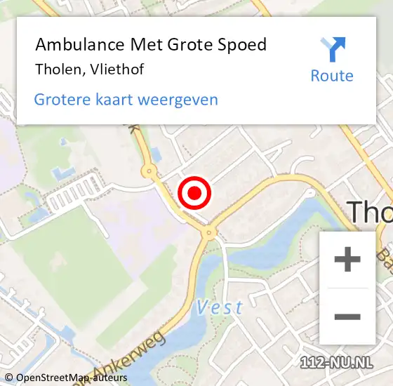 Locatie op kaart van de 112 melding: Ambulance Met Grote Spoed Naar Tholen, Vliethof op 4 juni 2019 14:51