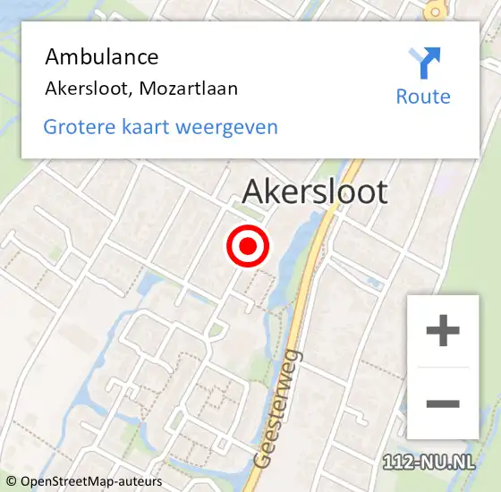 Locatie op kaart van de 112 melding: Ambulance Akersloot, Mozartlaan op 4 juni 2019 15:17