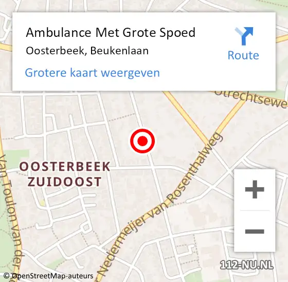 Locatie op kaart van de 112 melding: Ambulance Met Grote Spoed Naar Oosterbeek, Beukenlaan op 4 juni 2019 17:04