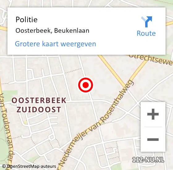 Locatie op kaart van de 112 melding: Politie Oosterbeek, Beukenlaan op 4 juni 2019 17:05