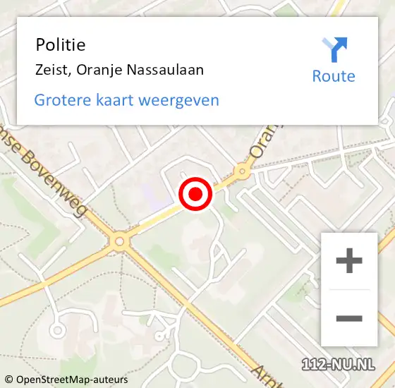 Locatie op kaart van de 112 melding: Politie Zeist, Oranje Nassaulaan op 4 juni 2019 18:48