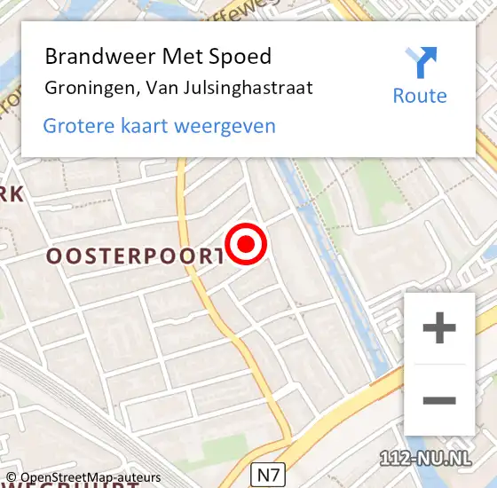 Locatie op kaart van de 112 melding: Brandweer Met Spoed Naar Groningen, Van Julsinghastraat op 4 juni 2019 19:05