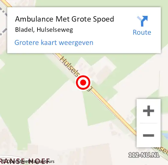 Locatie op kaart van de 112 melding: Ambulance Met Grote Spoed Naar Bladel, Hulselseweg op 4 juni 2019 21:15