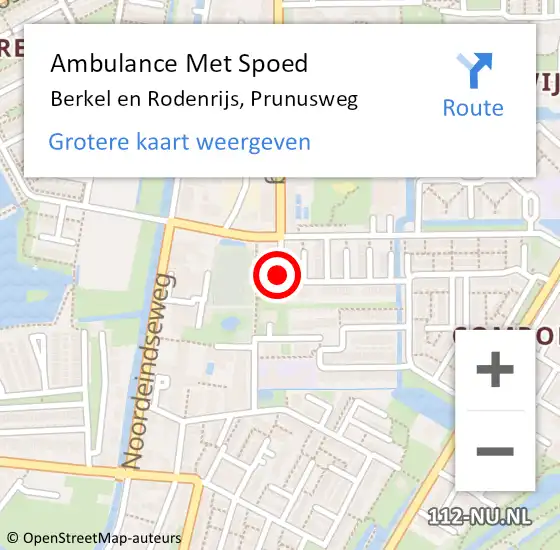 Locatie op kaart van de 112 melding: Ambulance Met Spoed Naar Berkel en Rodenrijs, Prunusweg op 4 juni 2019 21:51