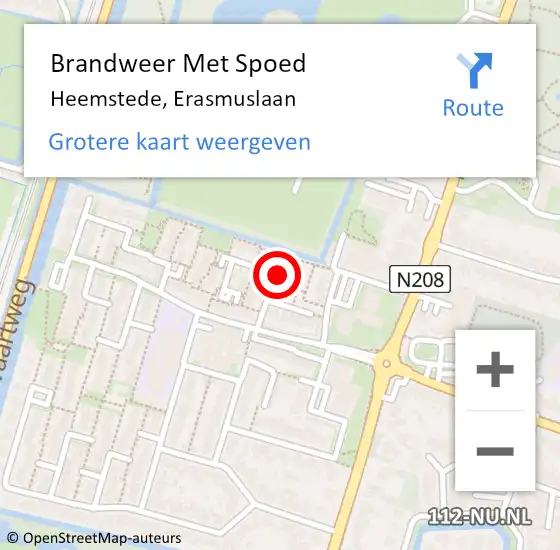 Locatie op kaart van de 112 melding: Brandweer Met Spoed Naar Heemstede, Erasmuslaan op 4 juni 2019 22:04