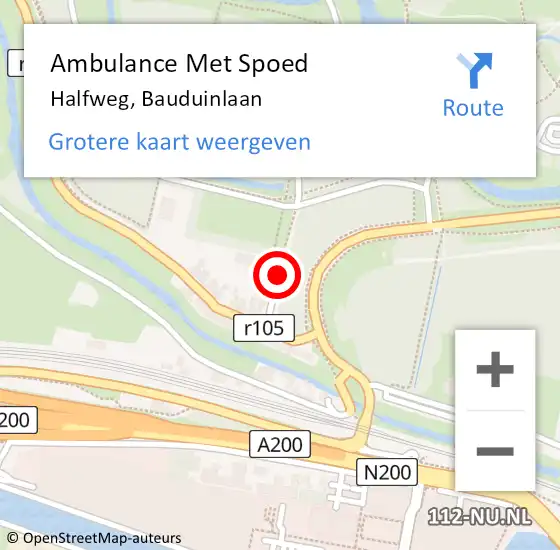 Locatie op kaart van de 112 melding: Ambulance Met Spoed Naar Halfweg, Bauduinlaan op 4 juni 2019 22:09