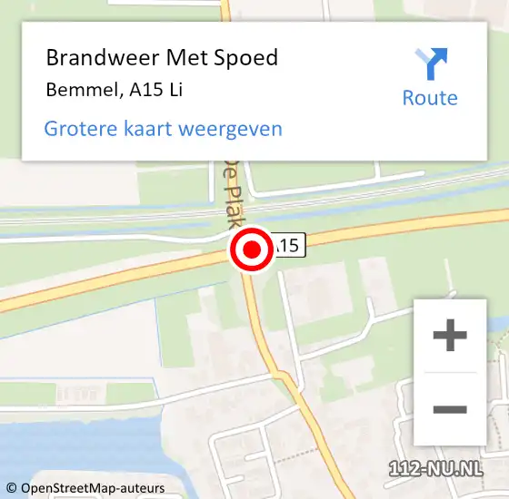 Locatie op kaart van de 112 melding: Brandweer Met Spoed Naar Bemmel, A15 Li op 4 juni 2019 23:00
