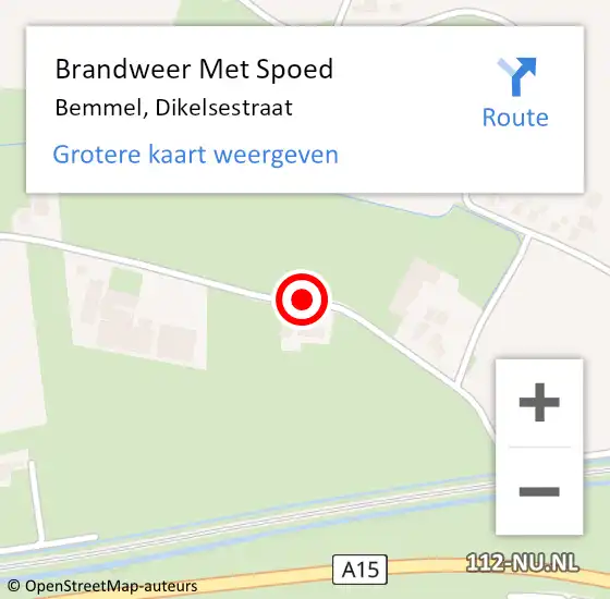 Locatie op kaart van de 112 melding: Brandweer Met Spoed Naar Bemmel, Dikelsestraat op 4 juni 2019 23:39