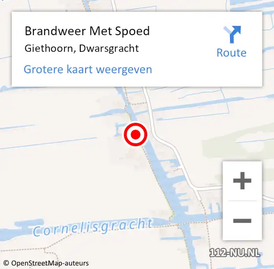 Locatie op kaart van de 112 melding: Brandweer Met Spoed Naar Giethoorn, Dwarsgracht op 4 juni 2019 23:42