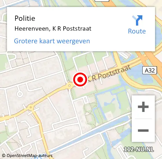 Locatie op kaart van de 112 melding: Politie Heerenveen, K R Poststraat op 4 juni 2019 23:45