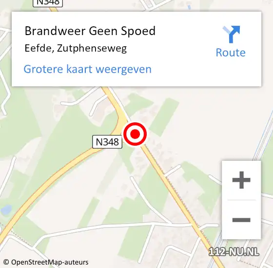 Locatie op kaart van de 112 melding: Brandweer Geen Spoed Naar Eefde, Zutphenseweg op 5 juni 2019 00:01