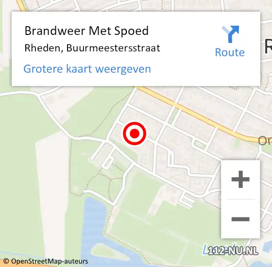 Locatie op kaart van de 112 melding: Brandweer Met Spoed Naar Rheden, Buurmeestersstraat op 5 juni 2019 00:02