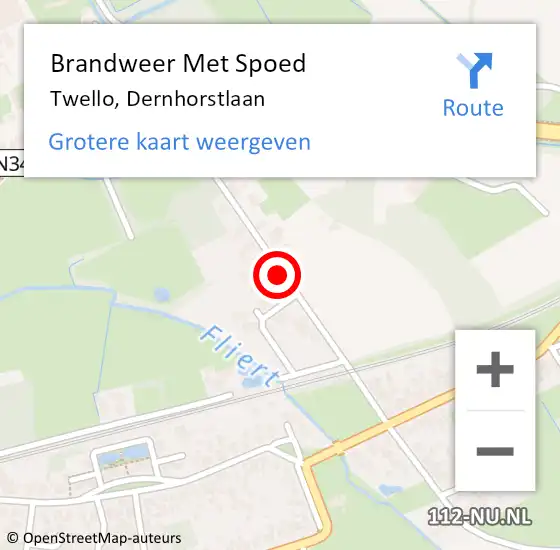 Locatie op kaart van de 112 melding: Brandweer Met Spoed Naar Twello, Dernhorstlaan op 5 juni 2019 01:04