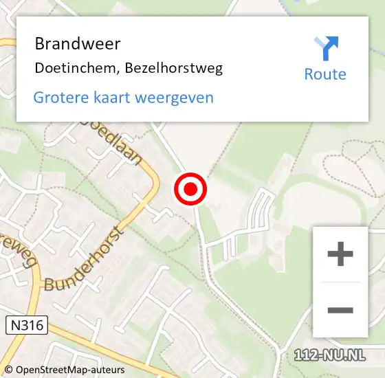 Locatie op kaart van de 112 melding: Brandweer Doetinchem, Bezelhorstweg op 5 juni 2019 01:28