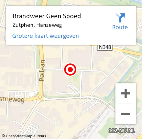 Locatie op kaart van de 112 melding: Brandweer Geen Spoed Naar Zutphen, Hanzeweg op 5 juni 2019 04:18