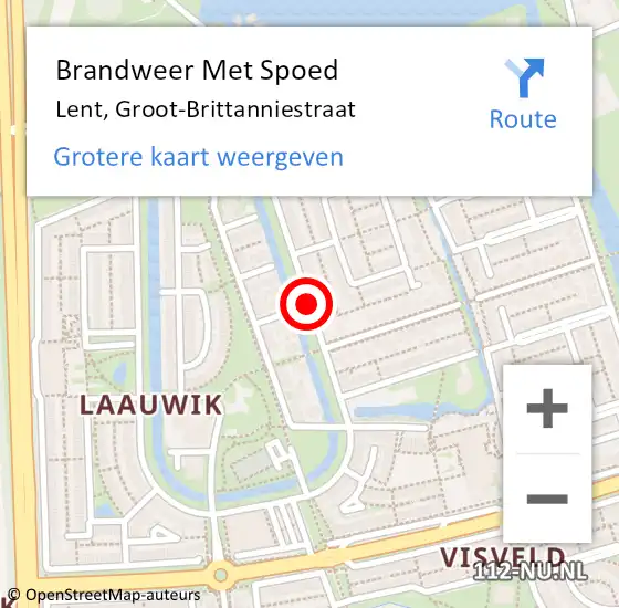 Locatie op kaart van de 112 melding: Brandweer Met Spoed Naar Lent, Groot-Brittanniestraat op 5 juni 2019 06:46