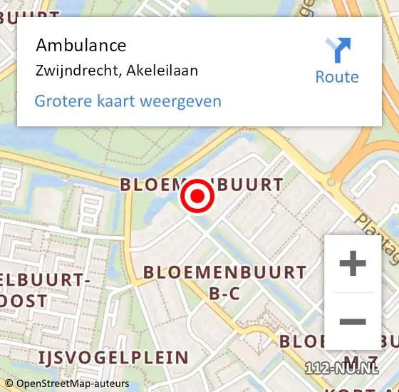 Locatie op kaart van de 112 melding: Ambulance Zwijndrecht, Akeleilaan op 5 juni 2019 07:07