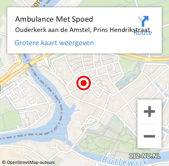 Locatie op kaart van de 112 melding: Ambulance Met Spoed Naar Ouderkerk aan de Amstel, Prins Hendrikstraat op 5 juni 2019 08:29
