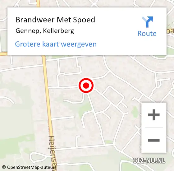Locatie op kaart van de 112 melding: Brandweer Met Spoed Naar Gennep, Kellerberg op 5 juni 2019 08:36
