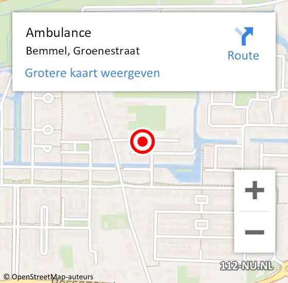 Locatie op kaart van de 112 melding: Ambulance Bemmel, Groenestraat op 5 juni 2019 09:21